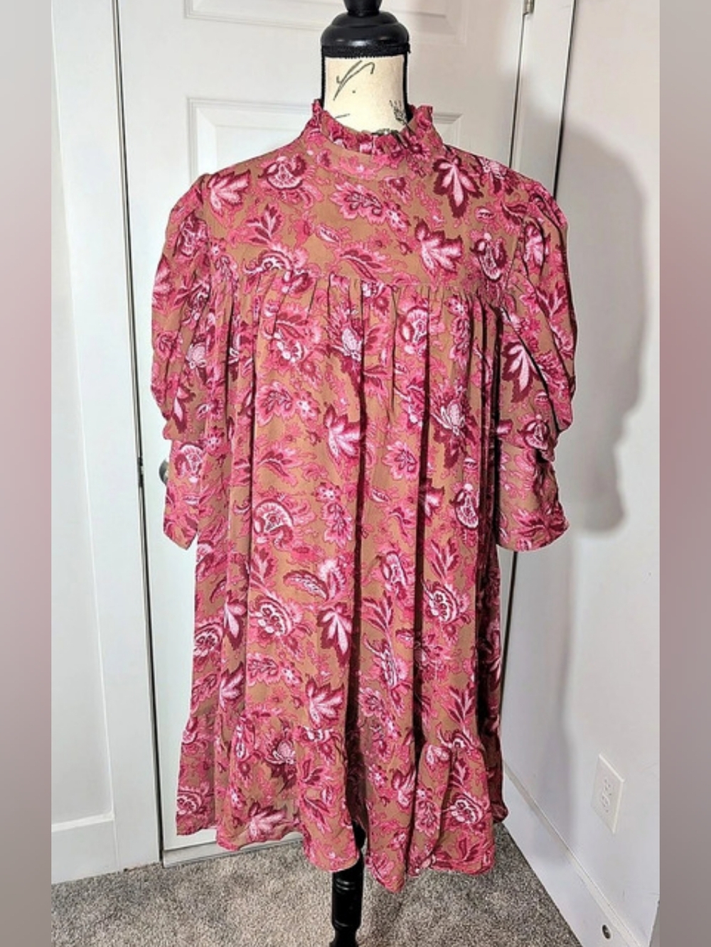 Boohoo Floral Mini Dress Pink & Brown Size 14